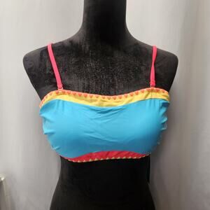 POPVIL Bandeau Swim Top Blue Pink Bikini Size Large